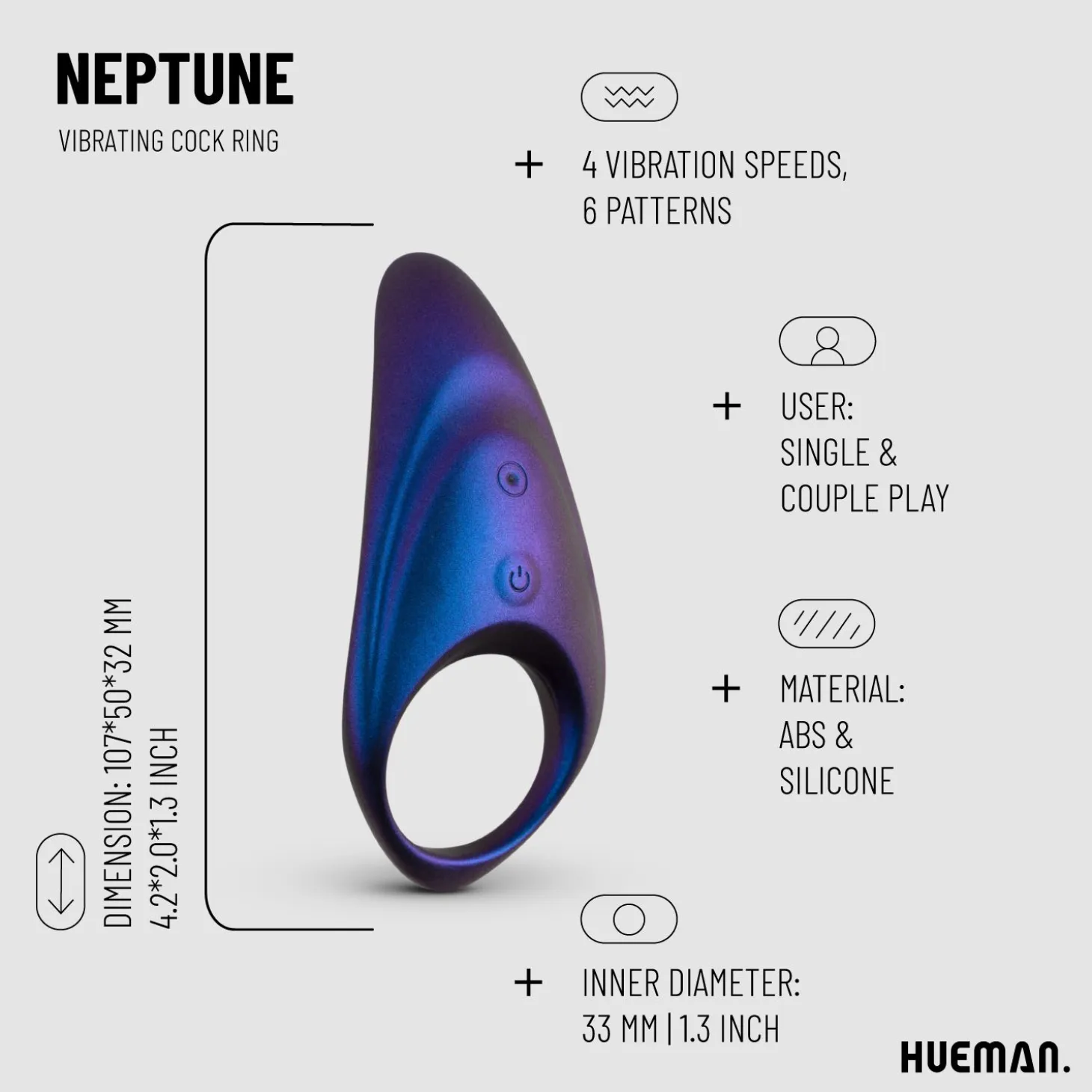 Anneau vibrant pour pénis avec télécommande - Neptune