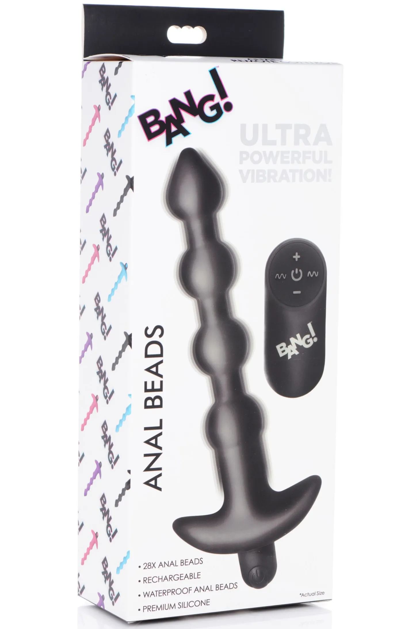 BANG! - 28X Boules Anales Vibrantes en Silicone avec Télécommande - Noir