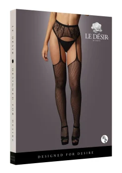 Bas en résille et en dentelle avec jarretières - Noir