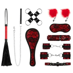 Bedroom Fantasies - Lace & Leather Look - Set Bondage 8 Pièces - Rouge