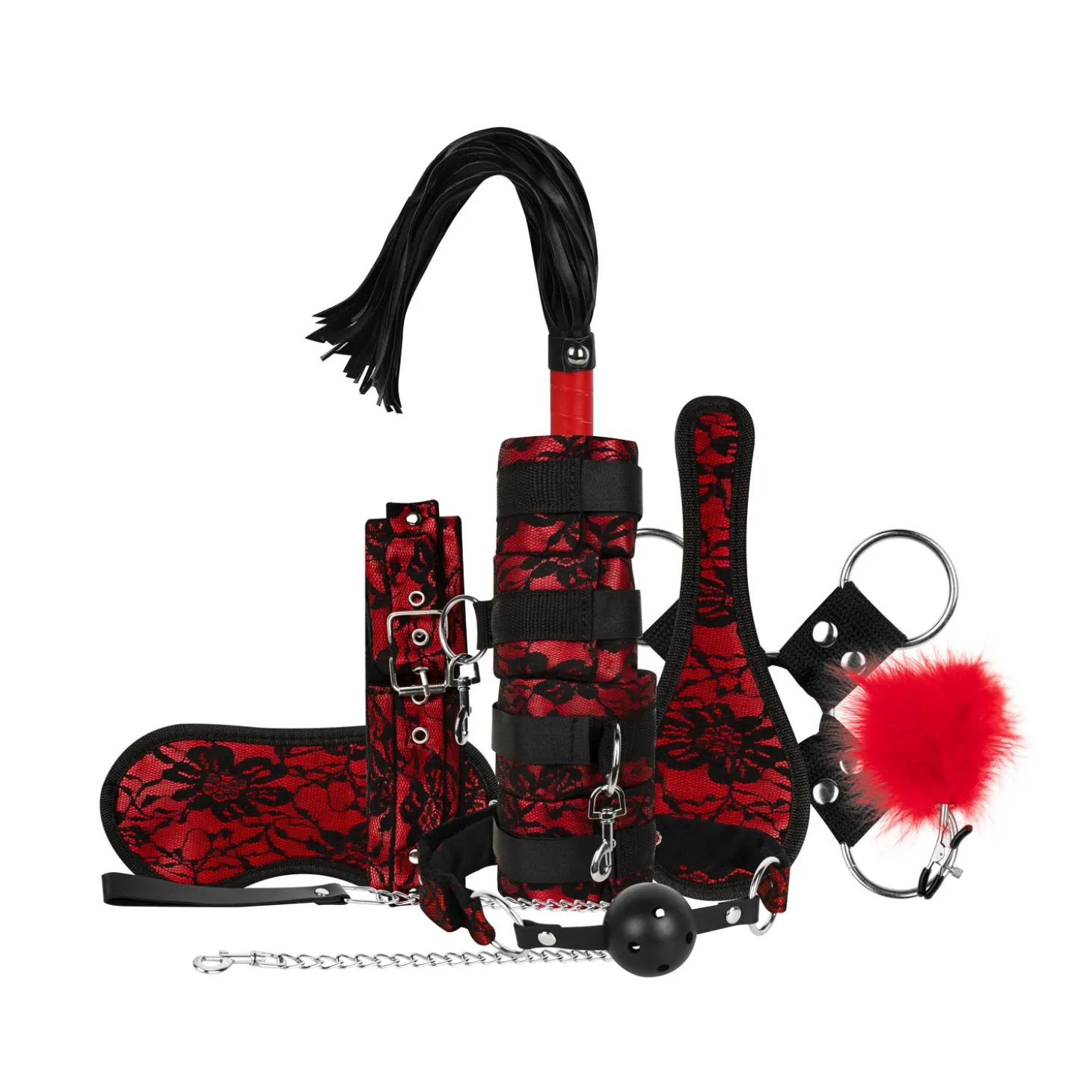 Bedroom Fantasies - Lace & Leather Look - Set Bondage 8 Pièces - Rouge