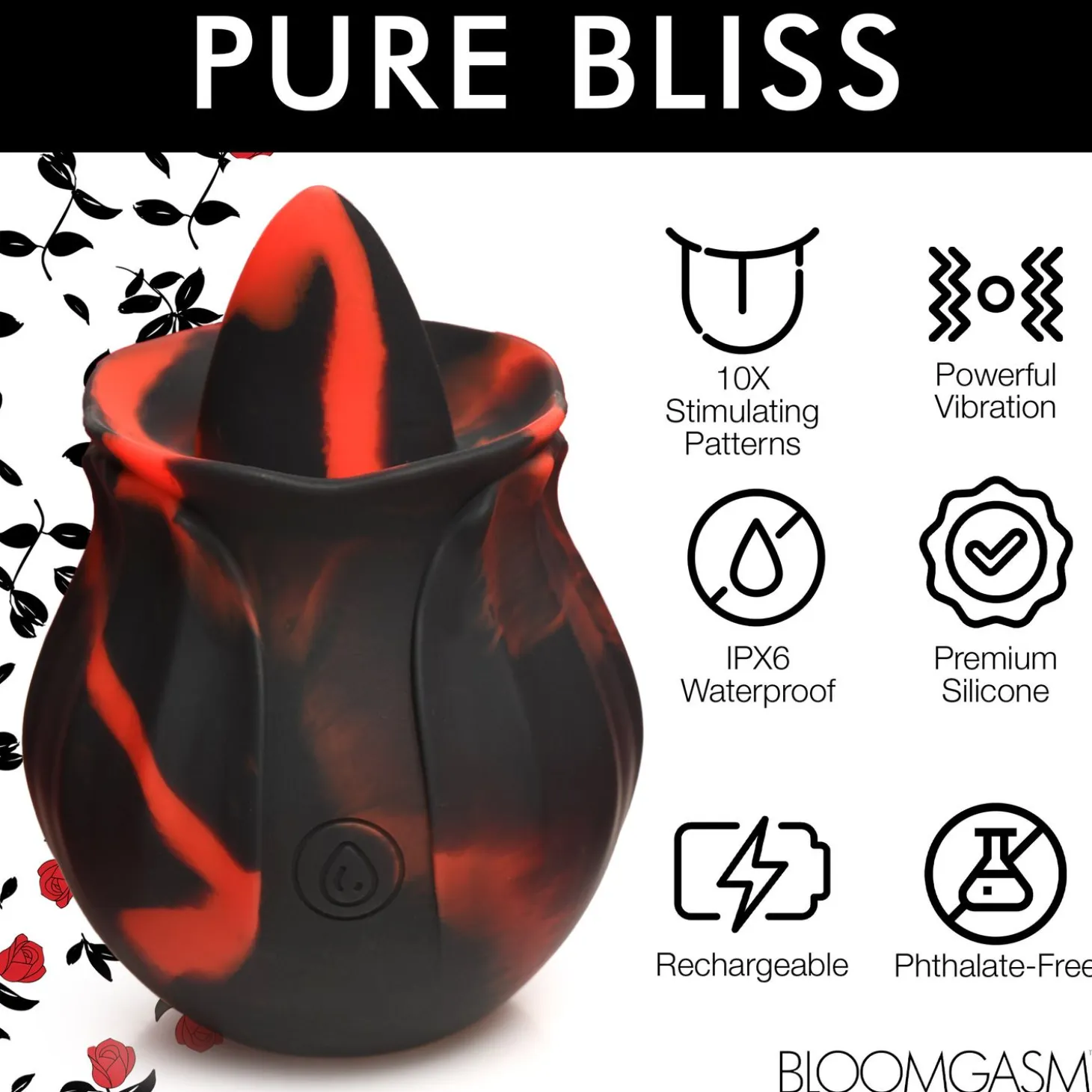 BLOOMGASM - Black Kiss Vibrateur Rose Rimming - Rouge/Noir