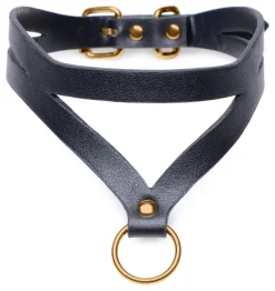 Bondage Baddie - Collier avec anneau - Noir/Doré