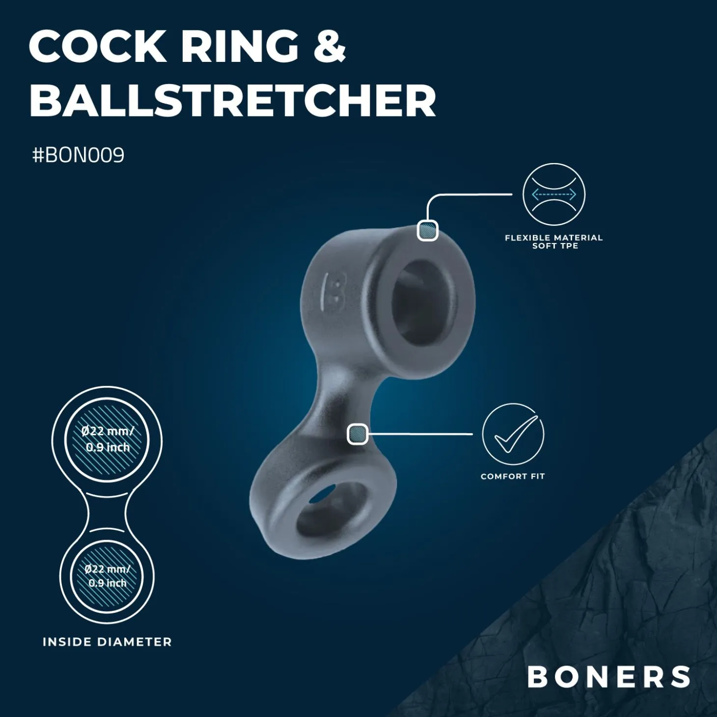 Boners Anneau pénien et séparateur de testicules - Gris