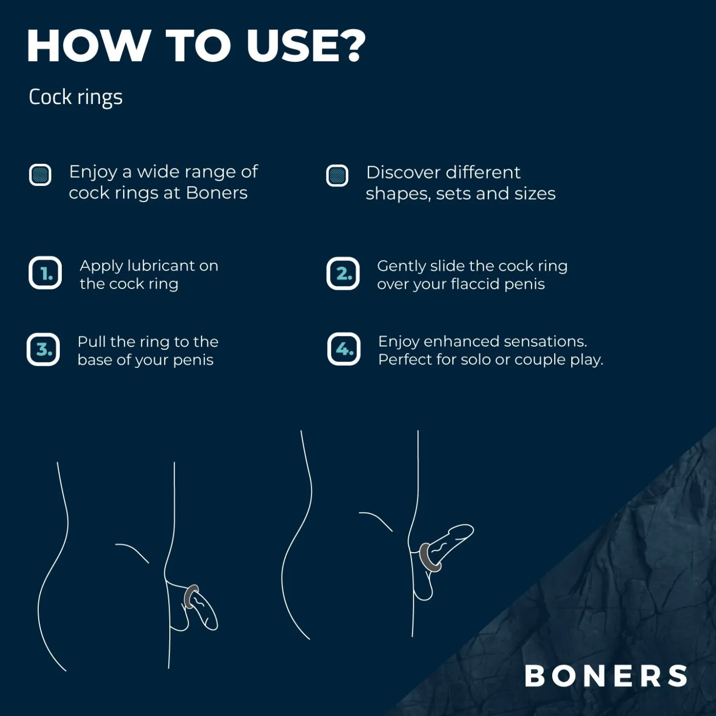 Boners - Kit de 3 anneaux péniens (plats) - Silicone