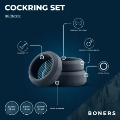 Boners - Kit de 3 anneaux péniens (plats) - Silicone
