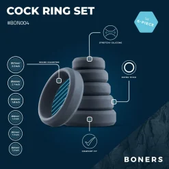 Boners - Lot de 6 anneaux péniens/testiculaires - Silicone