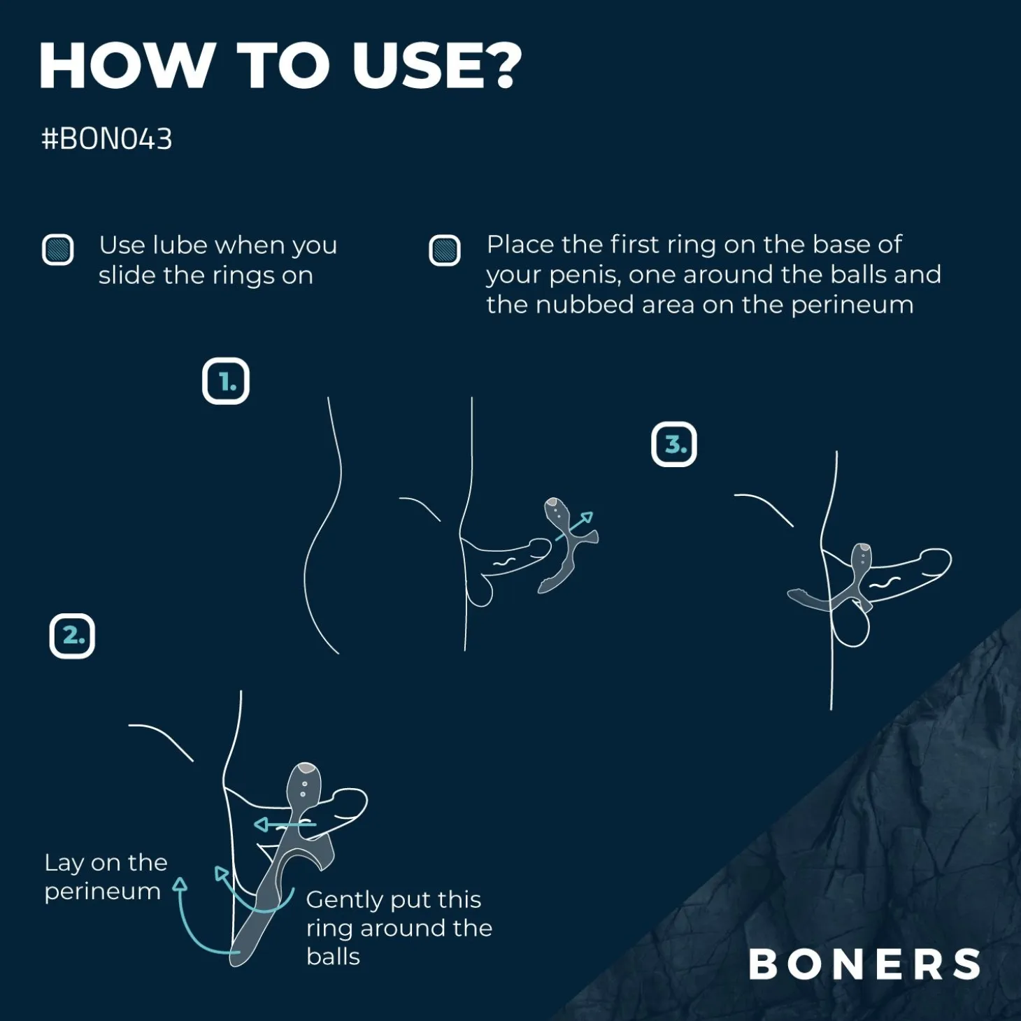Boners - Triple cockring vibrant - Bleu