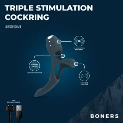 Boners - Triple cockring vibrant - Bleu