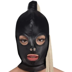 Cagoule Bondage queue de cheval blonde - Noir