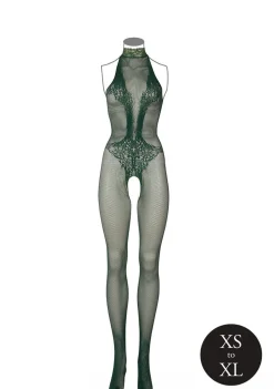 Catsuit en dentelle et résille - Vert