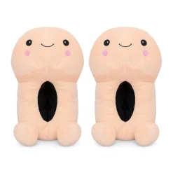Chaussons en forme de pénis avec un visage souriant - Beige