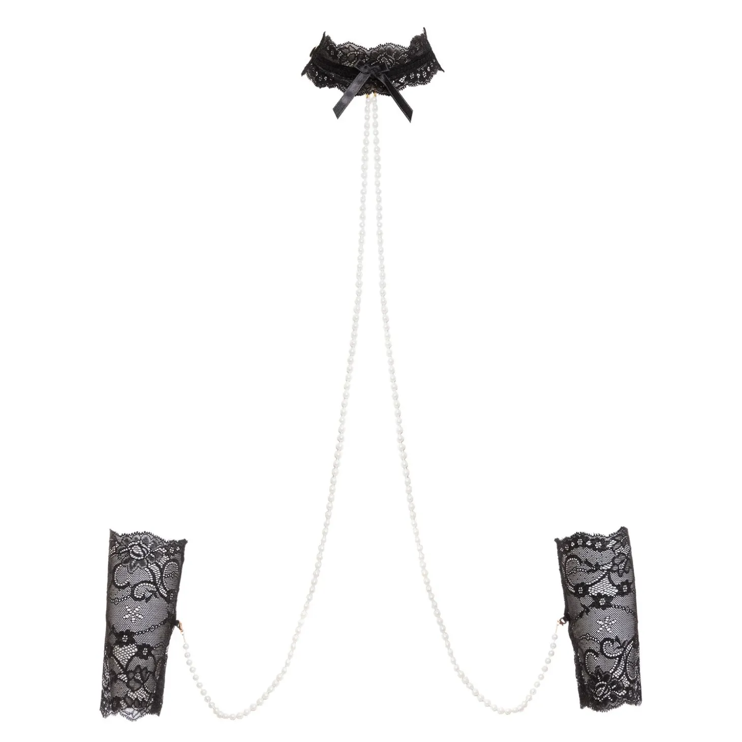 Christine - Attaches de bondage en dentelle et perles Mea - Noir