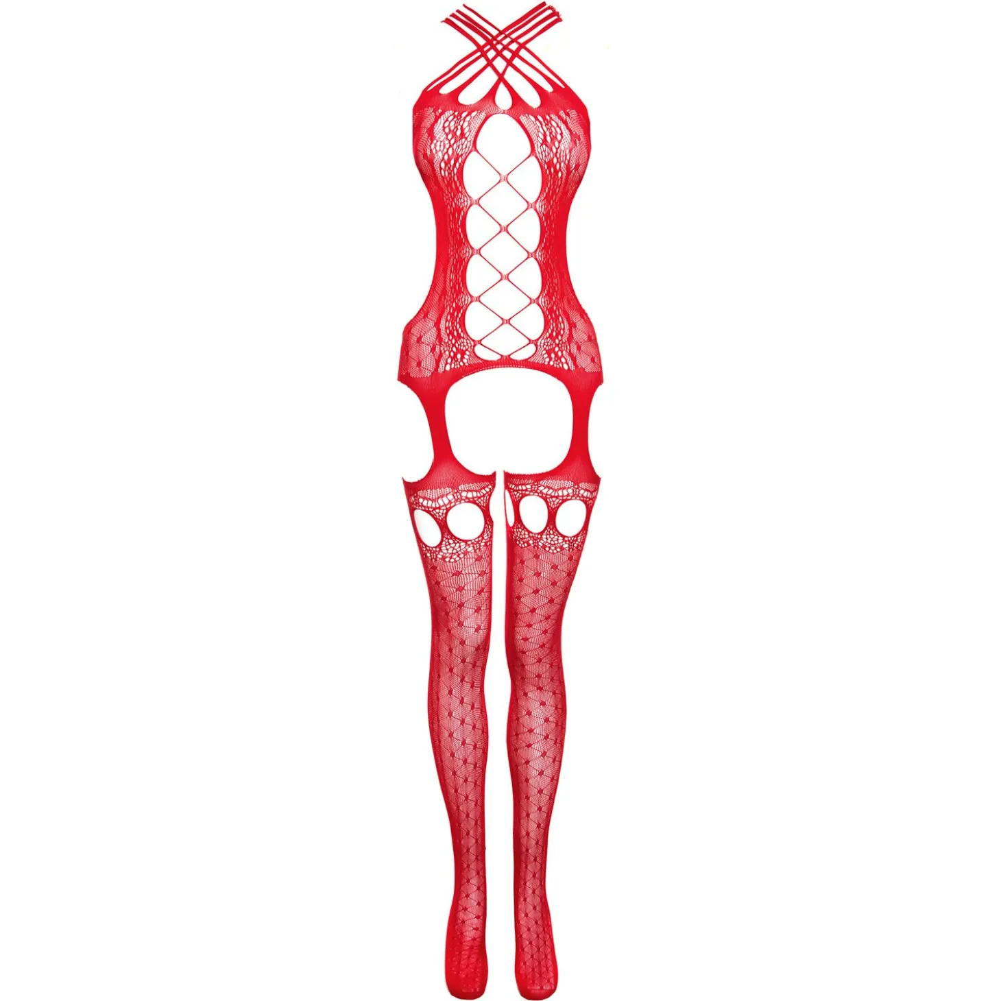 Christine - Bodystocking Érotique avec Porte-Jarretelles - Rouge