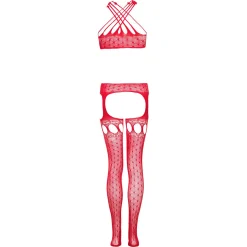 Christine - Bodystocking Érotique avec Porte-Jarretelles - Rouge
