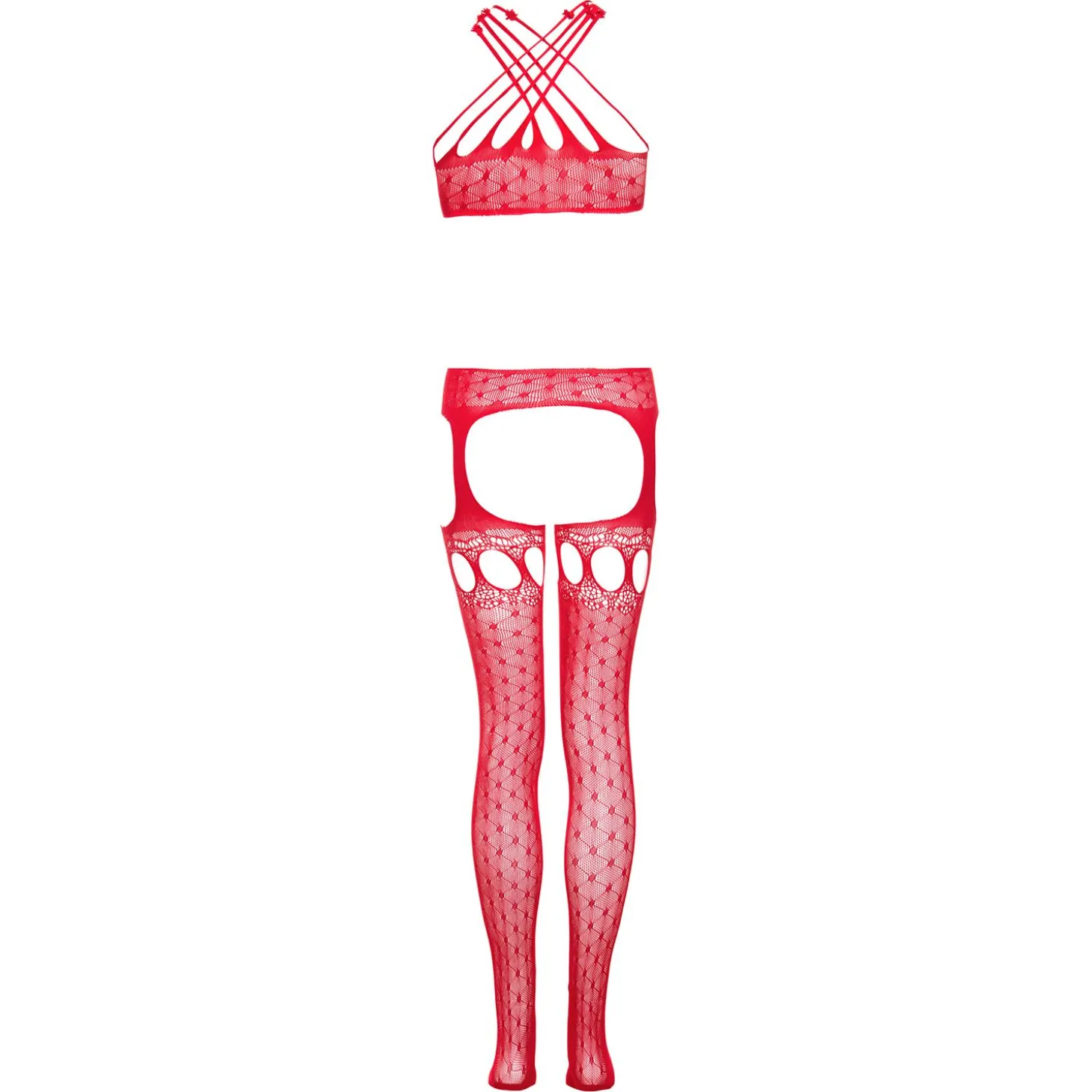 Christine - Bodystocking Érotique avec Porte-Jarretelles - Rouge