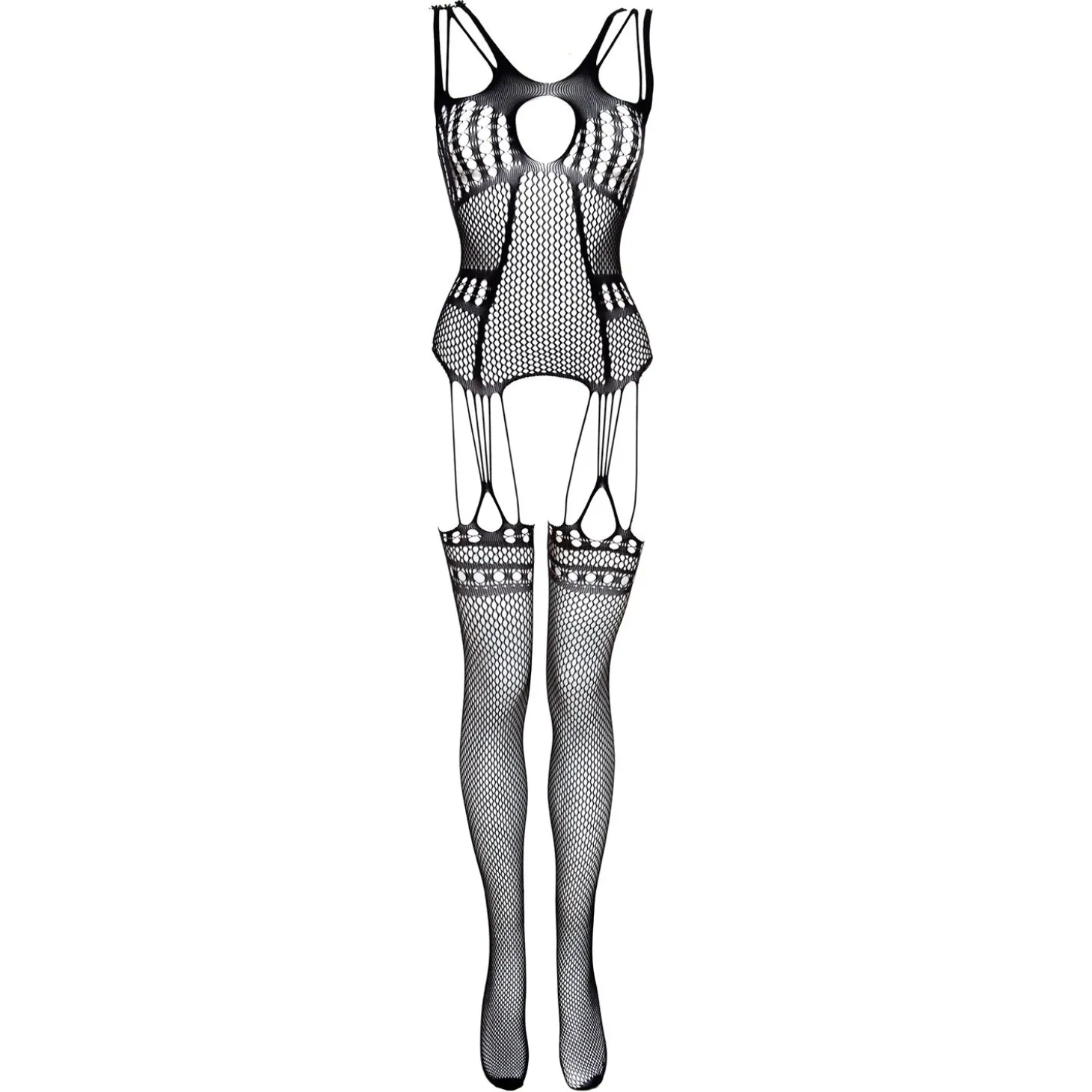 Christine - Catsuit avec design porte-jarretelles - Noir