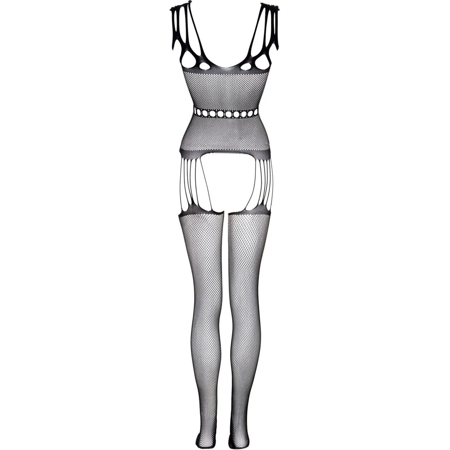 Christine -Catsuit avec design porte-jarretelles noir - Curvy