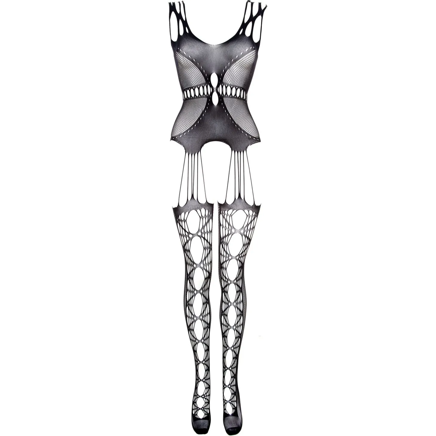 Christine -Catsuit avec design porte-jarretelles noir - Curvy