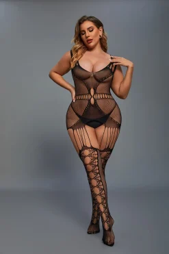 Christine -Catsuit avec design porte-jarretelles noir - Curvy