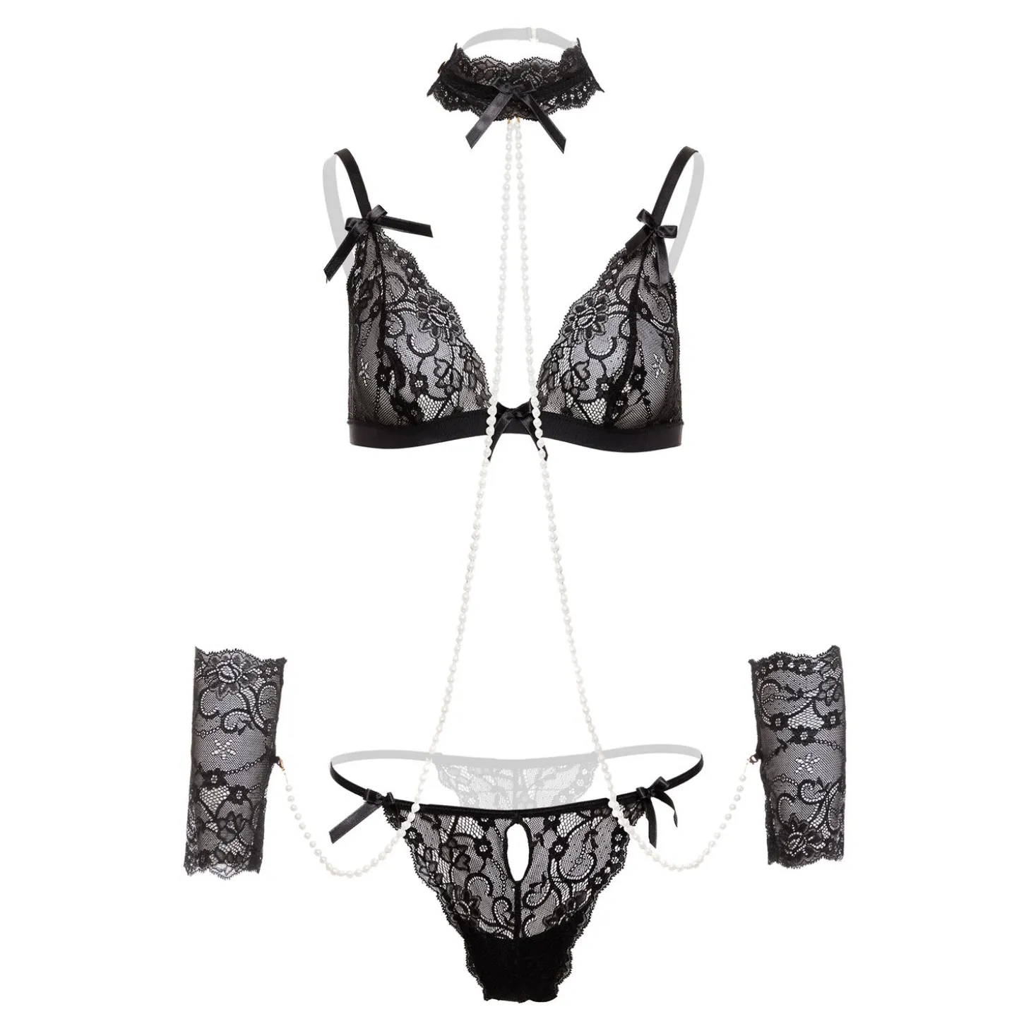 Christine - Ensemble de bondage doux avec perles Mea - Noir