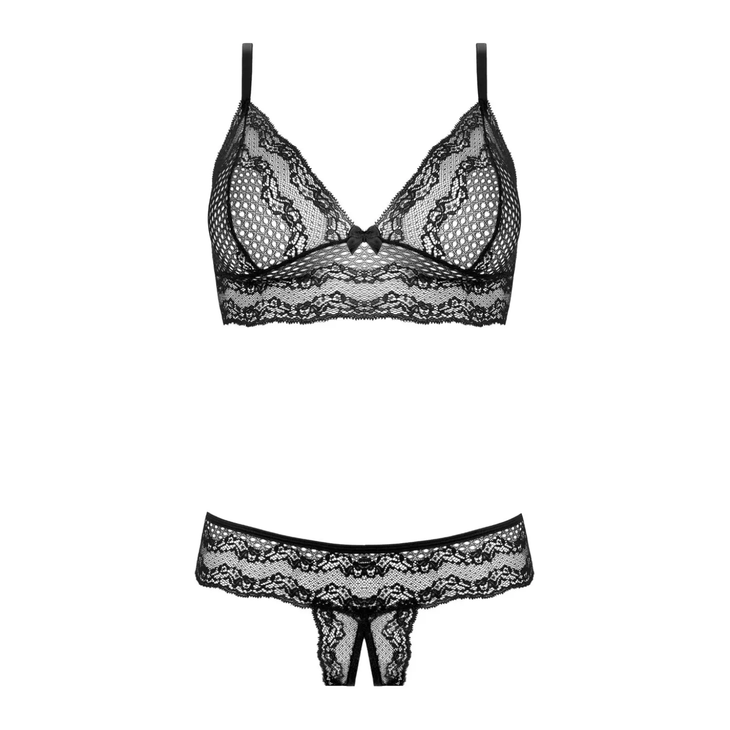 Christine - Ensemble en dentelle avec soutien-gorge Fleur - Noir