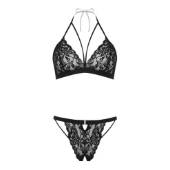 Christine - Ensemble en dentelle ouvert 'Lotte' - noir