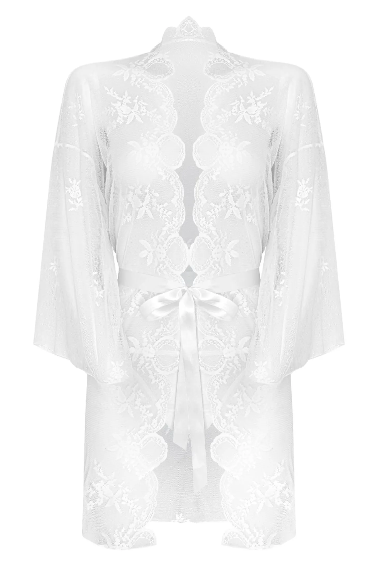 Christine - Ensemble kimono en dentelle fleur - Blanc