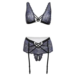 Christine - Ensemble soutien-gorge à entrejambe ouvert Queenie - Noir/Violet