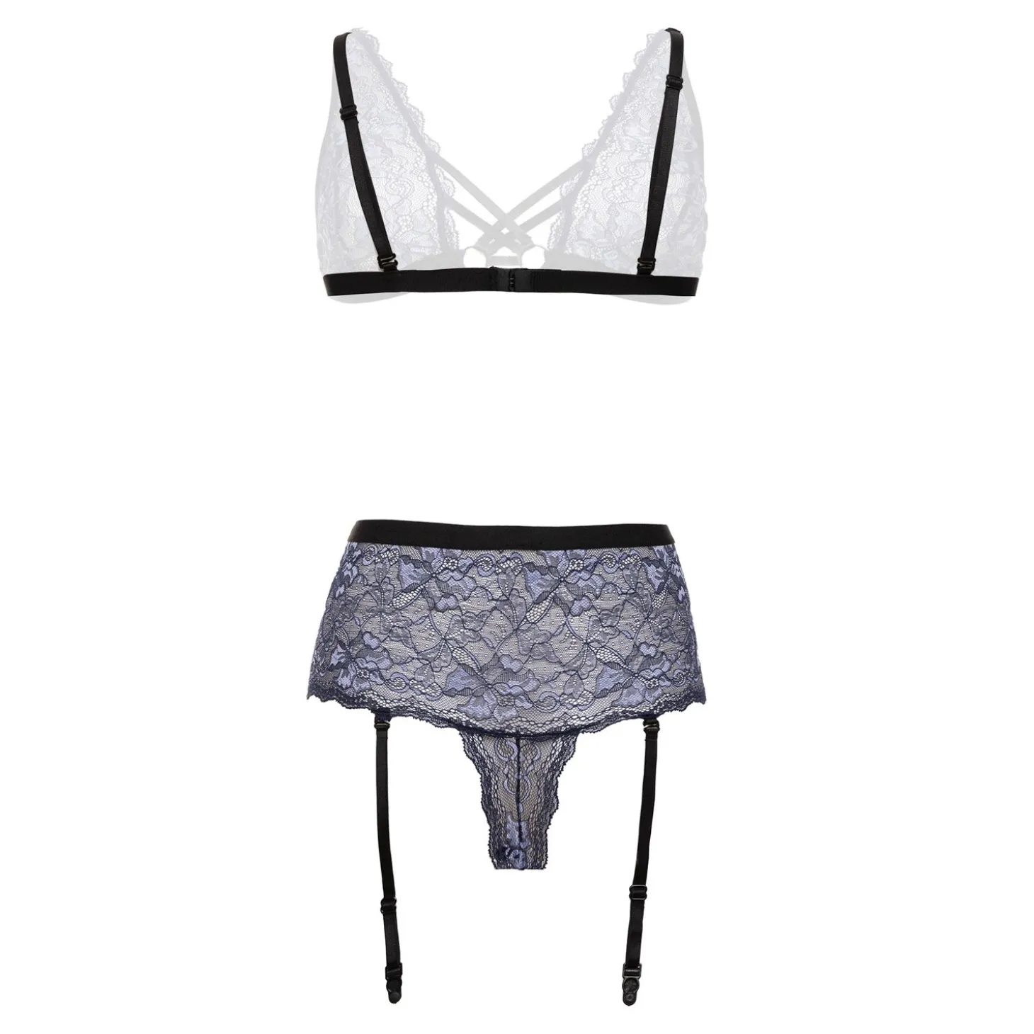 Christine - Ensemble soutien-gorge à entrejambe ouvert Queenie - Noir/Violet