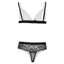 Christine - Ensemble soutien-gorge en perles et dentelle Mea - Noir