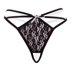 Christine - String en Dentelle à entrejambe ouverte - Noir
