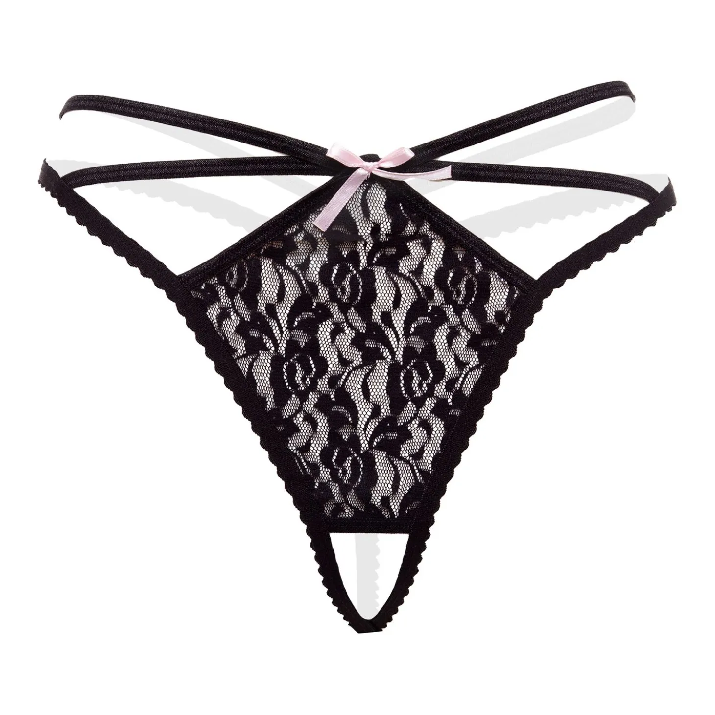 Christine - String en Dentelle à entrejambe ouverte - Noir