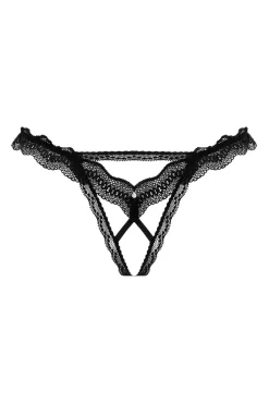 Christine - String en Dentelle Ouvert Lila - Noir