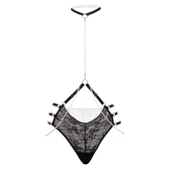 Christine - String perlé en dentelle luxueuse Mea - Noir
