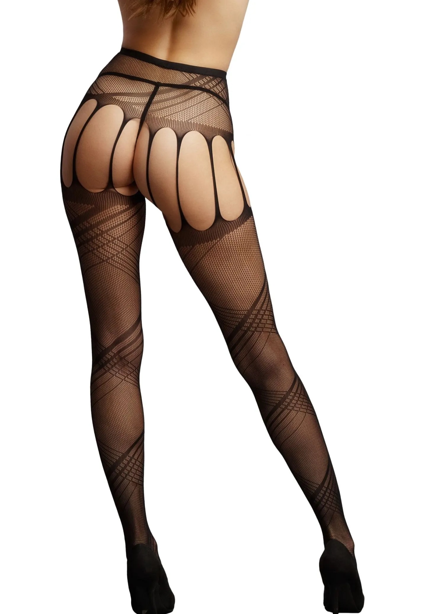 Collants en résille avec entrejambe ouverte et conception noire