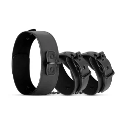 Collier et menottes en similicuir - Noir
