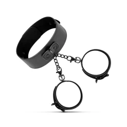 Collier et menottes en similicuir - Noir