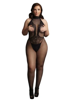 Combinaison résille + dentelle noire Formes généreuses
