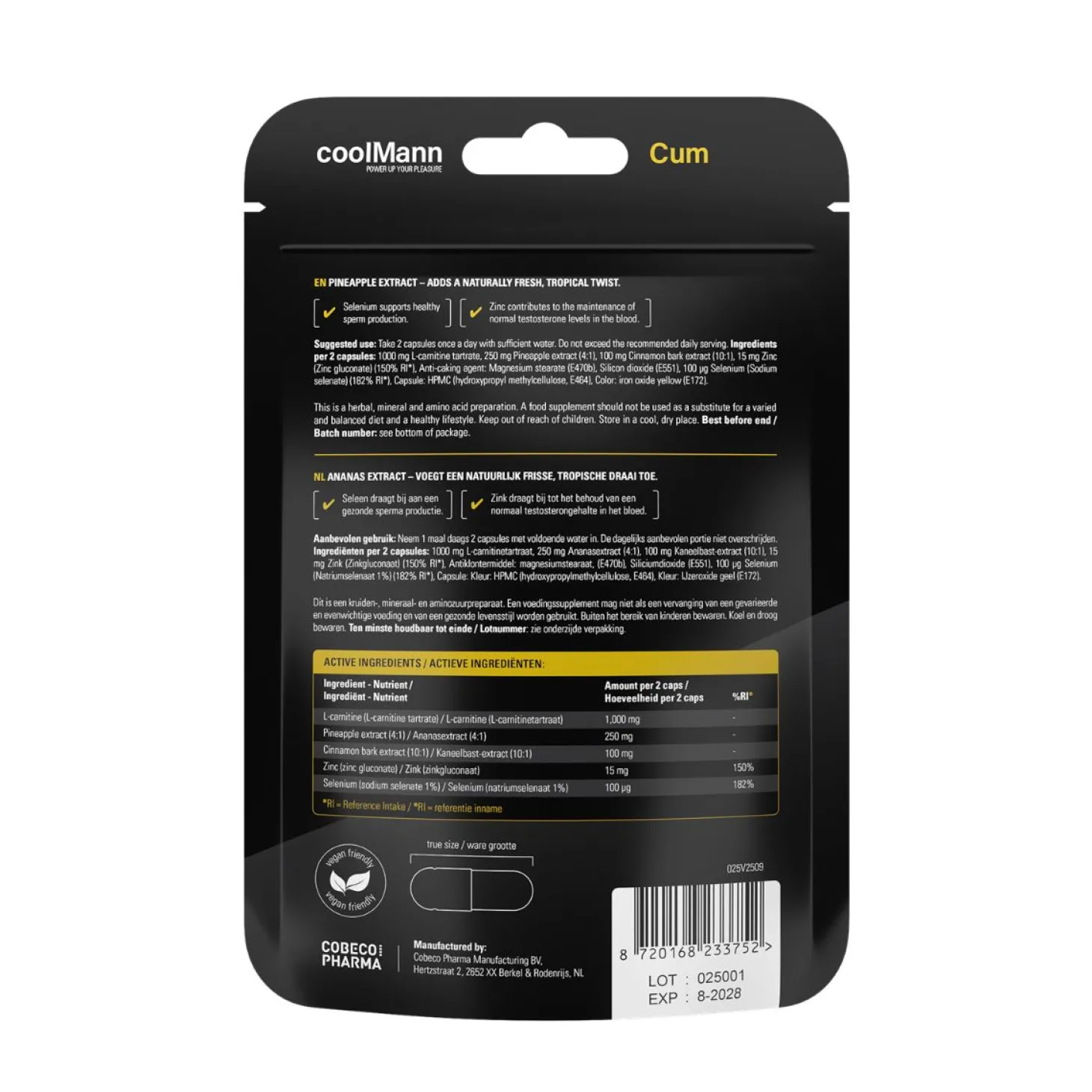 CoolMann - Cum Complément Alimentaire - Ananas 60 pcs