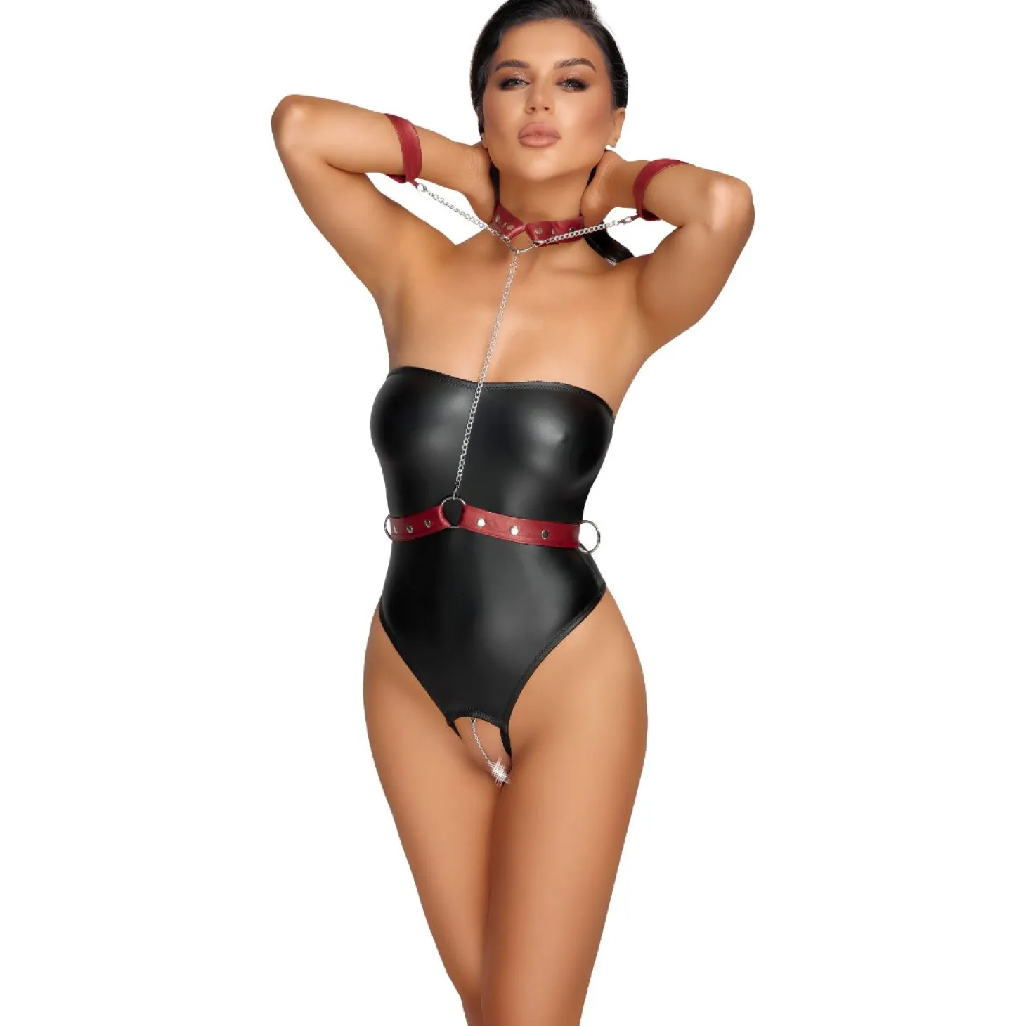 Cottelli Bondage - Body avec Détails de Bondage - Noir/Rouge