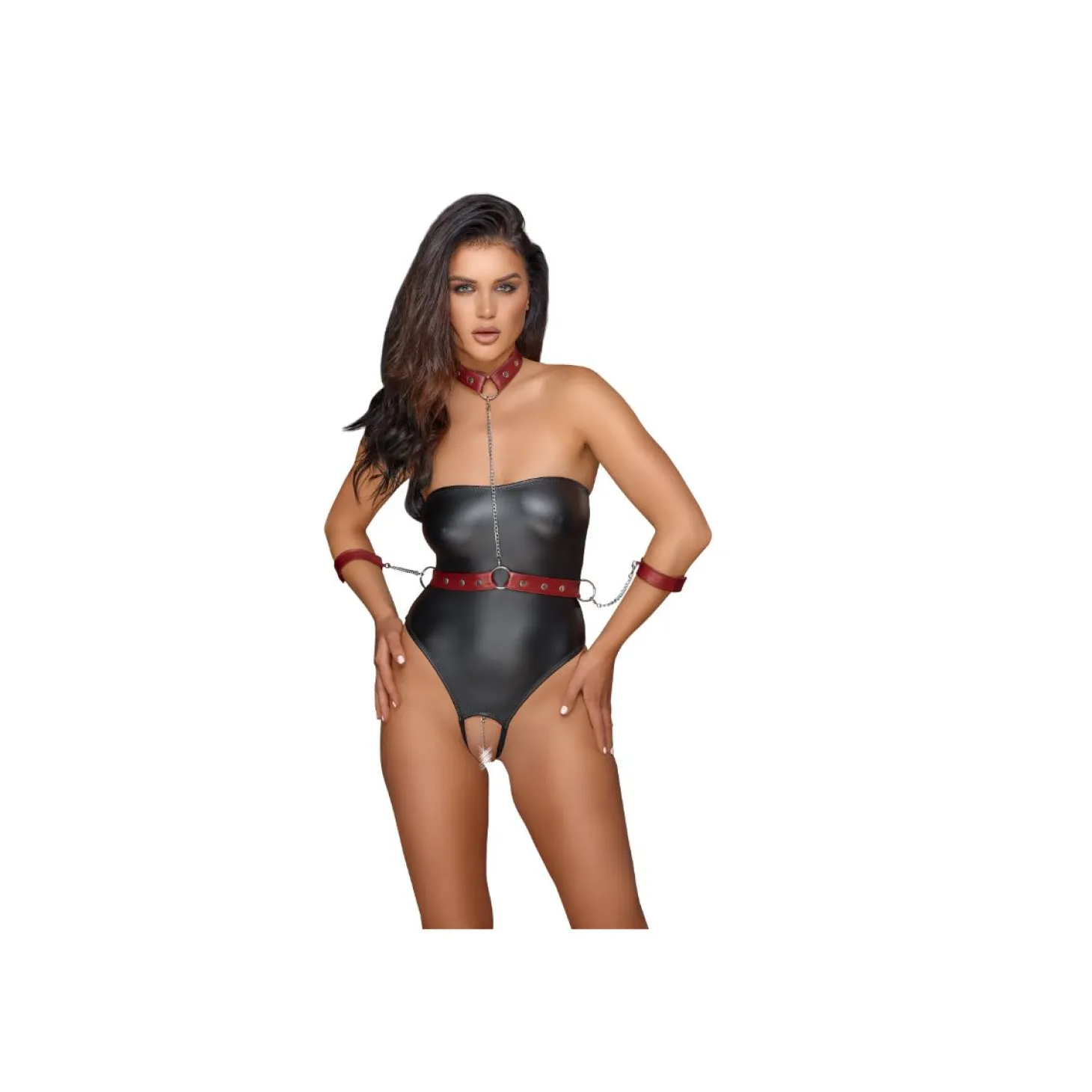 Cottelli Bondage - Body avec Détails de Bondage - Noir/Rouge