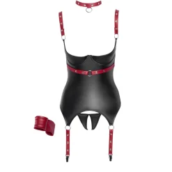 Cottelli Bondage – Ensemble Ouvert avec Guêpière et String – Noir