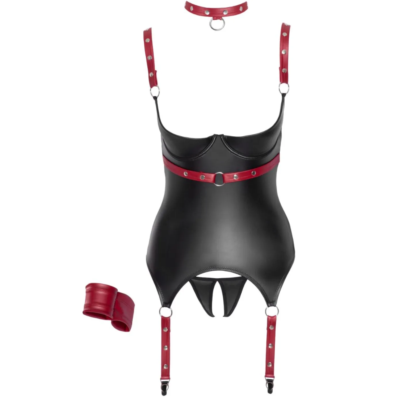 Cottelli Bondage – Ensemble Ouvert avec Guêpière et String – Noir