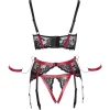 Cottelli Bondage - Ensemble 3 pièces avec jarretelles - Noir/Rouge