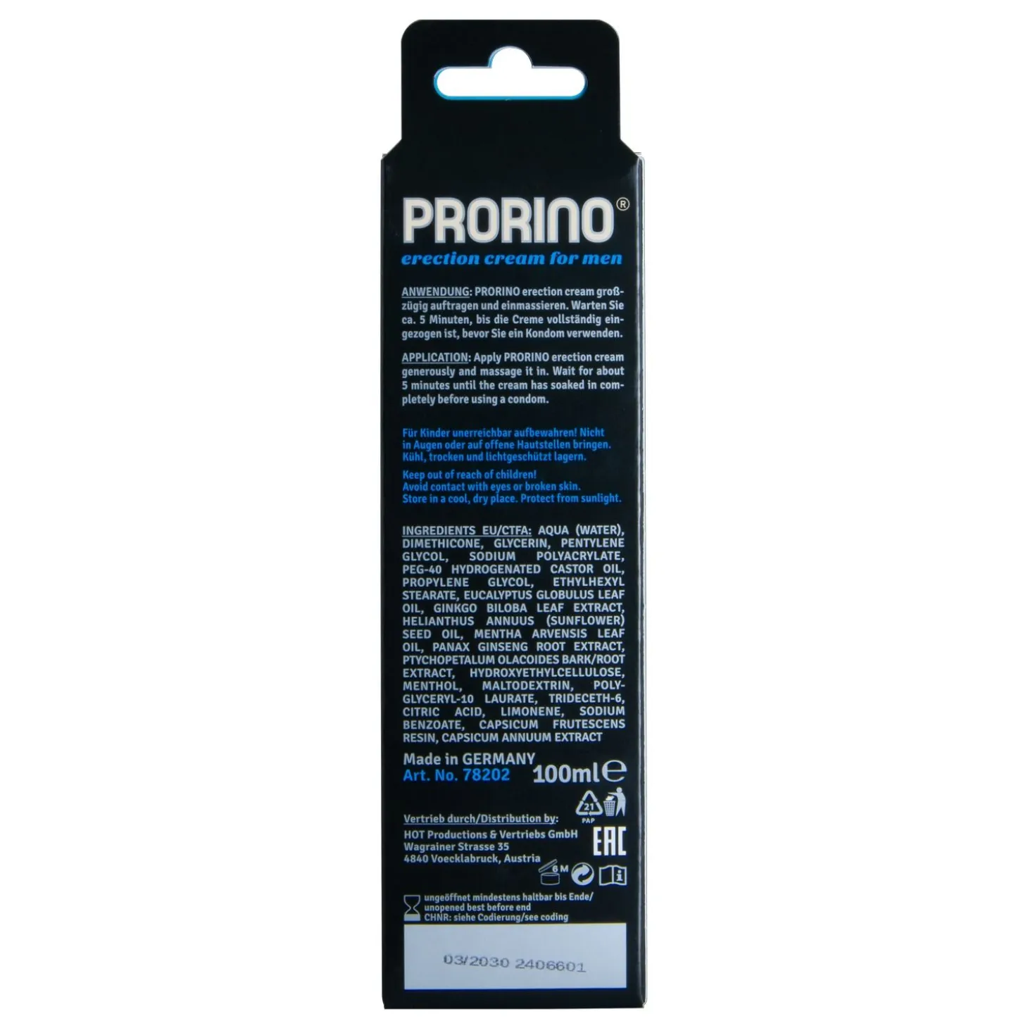 Crème d'érection pour hommes Ero Prorino - 100 ml