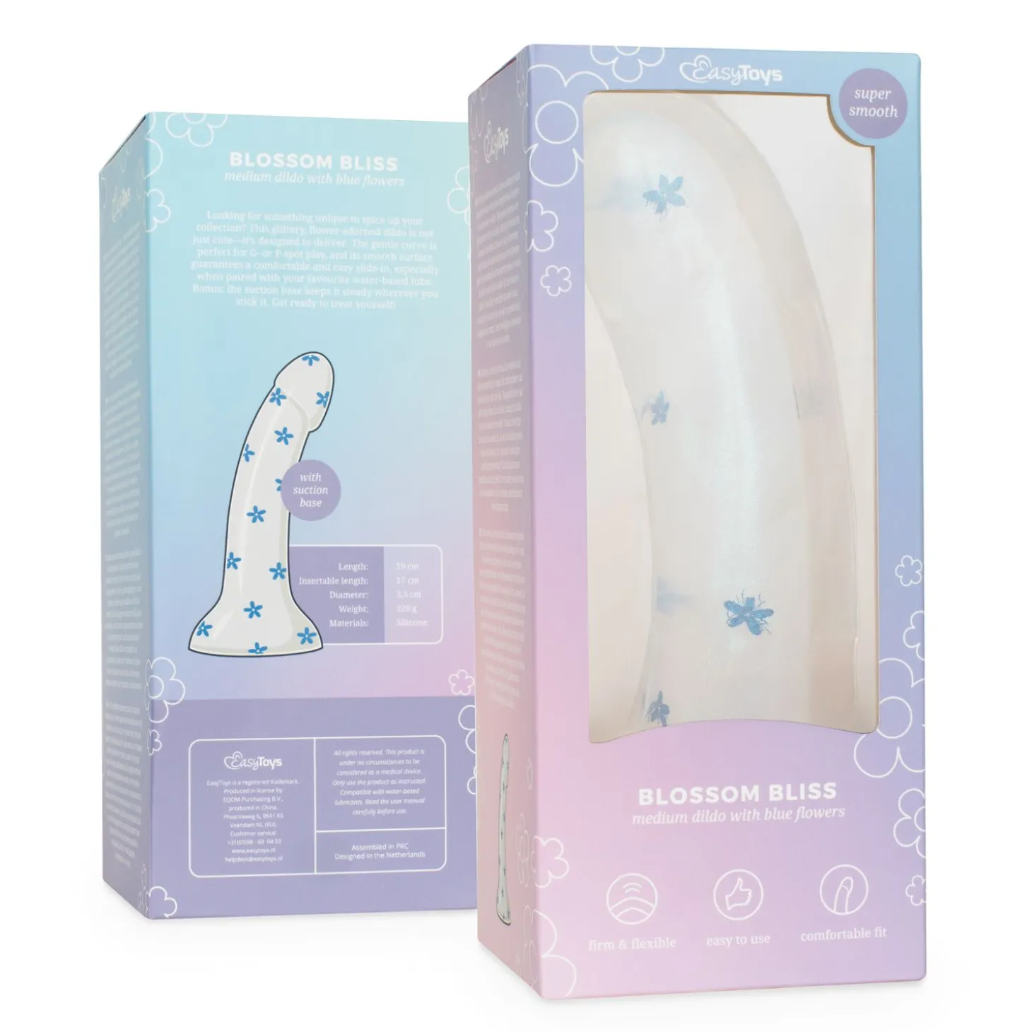 Dildo Collection Blossom Bliss Dildo – Design Bleu à Paillettes 19 cm