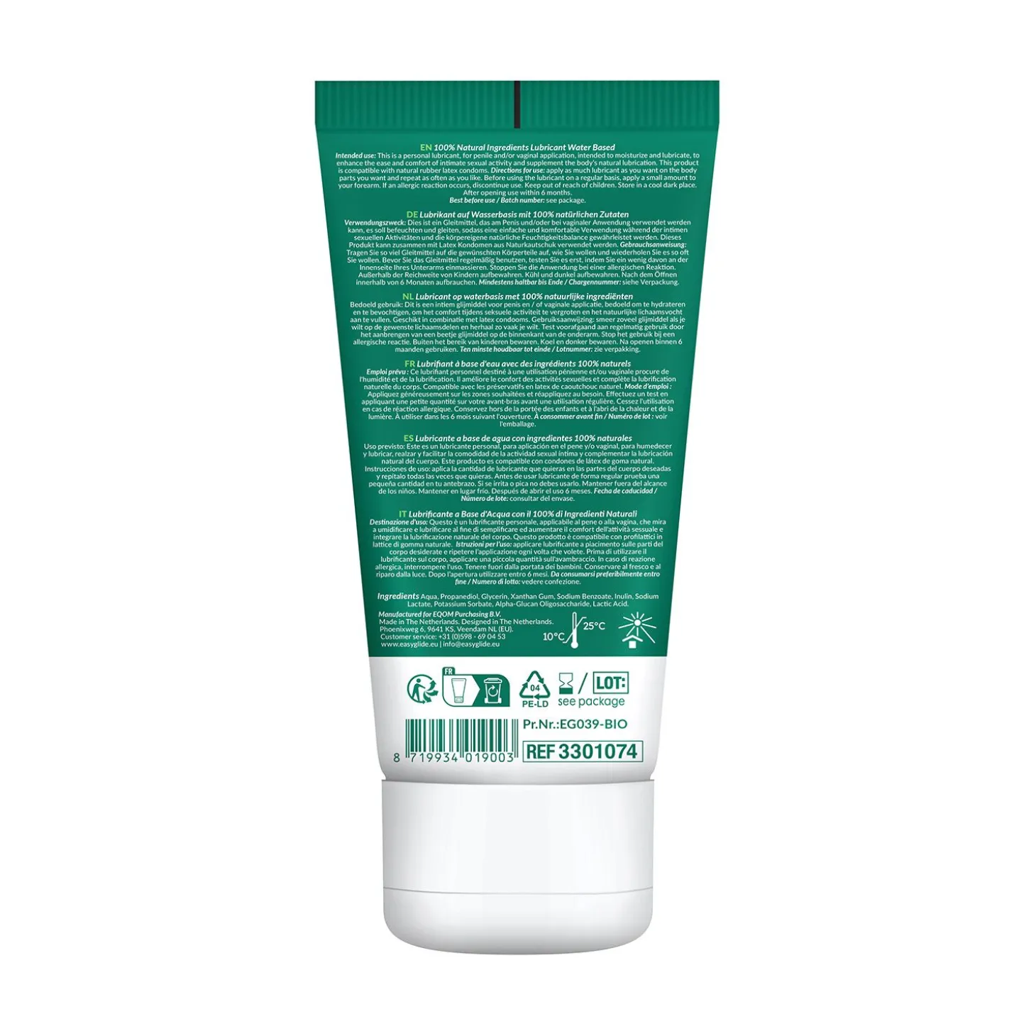 EasyGlide - Lubrifiant à base d'eau, bio et naturel sans parfum - 100 ml