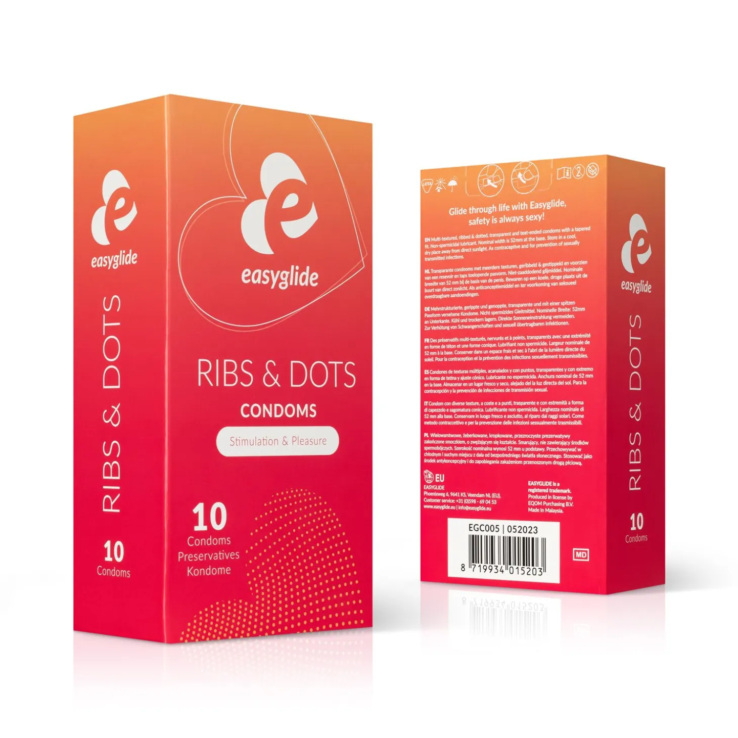 EasyGlide - Préservatifs nervurés et stimulants "Ribs and Dots" - 10 pièces