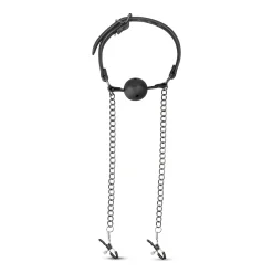 Easytoys Fetish - Bâillon à boule ouvert avec pinces à tétons